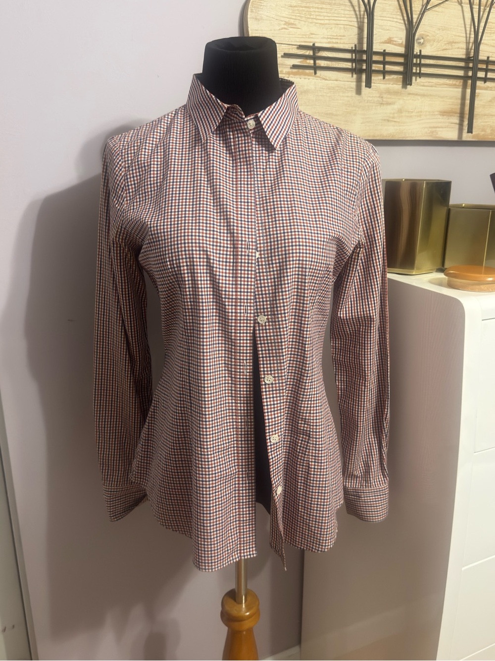 Theory Women’s Medium Check Button-Down Shirt Black Size M